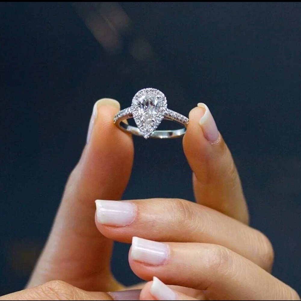 925 Sterling Silver Pear-Cut CZ Ring